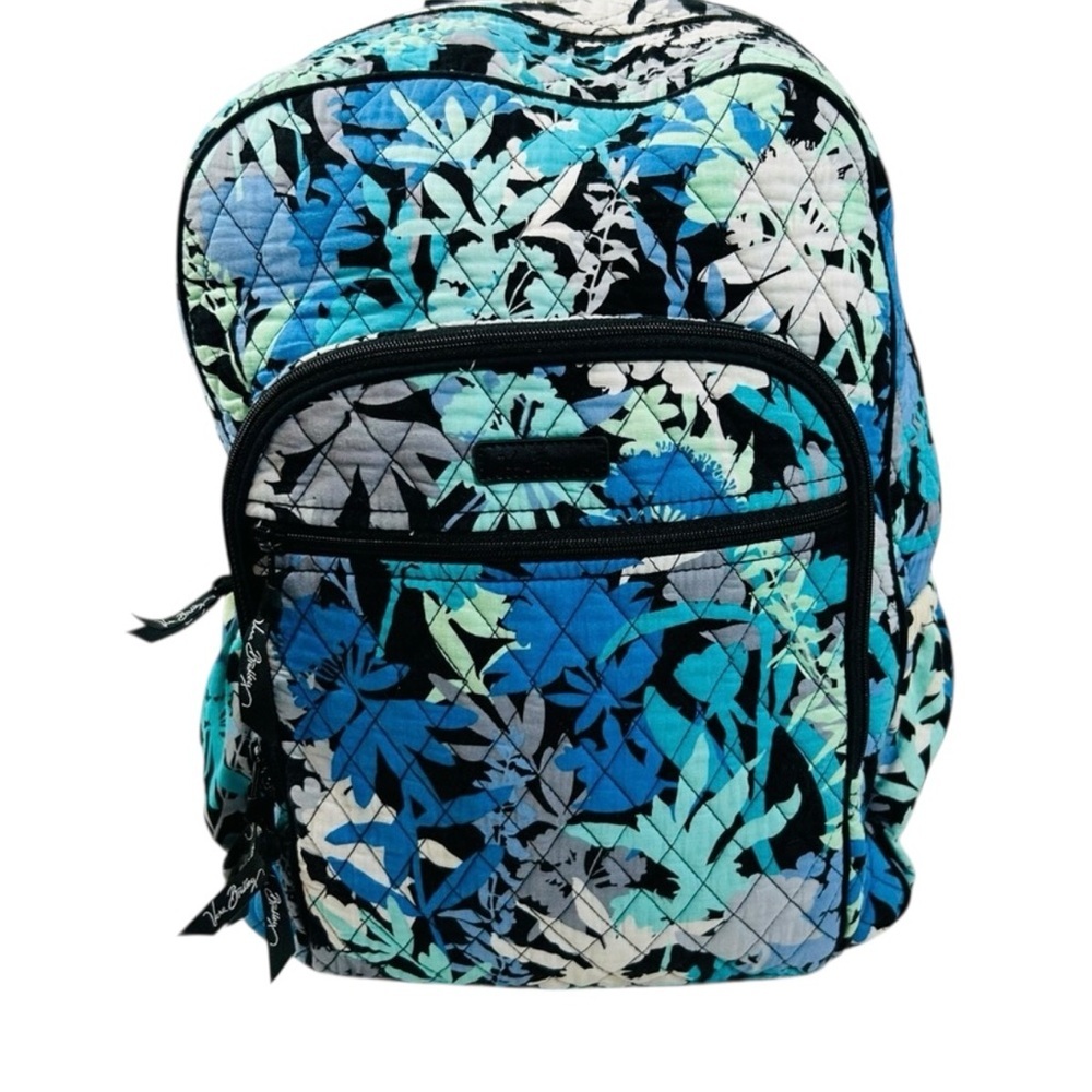Vera Bradley Blue Floral Quilted Backpack in Blue and Black
